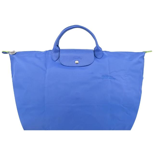 【LONGCHAMP】LE PLIAGE GREEN系列刺繡短把再生尼龍摺疊旅行袋(大/多色選)
