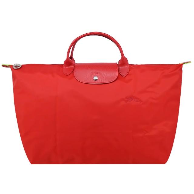 【LONGCHAMP】LE PLIAGE GREEN系列刺繡短把再生尼龍摺疊旅行袋(大/多色選)