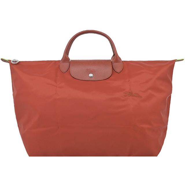 【LONGCHAMP】LE PLIAGE GREEN系列刺繡短把再生尼龍摺疊旅行袋(大/多色選)