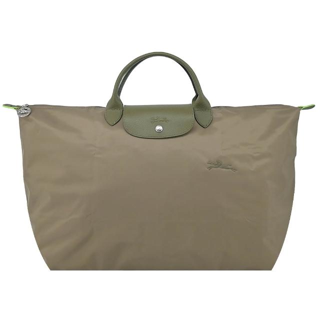 【LONGCHAMP】LE PLIAGE GREEN系列刺繡短把再生尼龍摺疊旅行袋(大/多色選)
