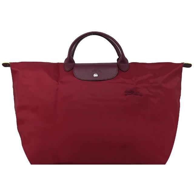 【LONGCHAMP】LE PLIAGE GREEN系列刺繡短把再生尼龍摺疊旅行袋(大/多色選)