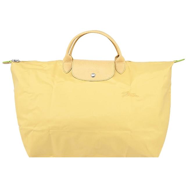 【LONGCHAMP】LE PLIAGE GREEN系列刺繡短把再生尼龍摺疊旅行袋(大/多色選)