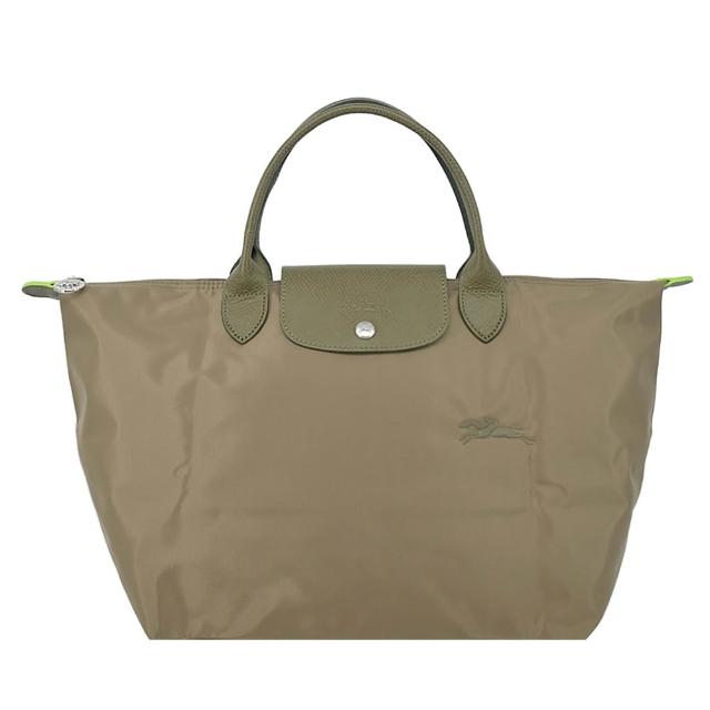 【LONGCHAMP】LE PLIAGE GREEN系列刺繡短把再生尼龍摺疊水餃包(中/多色選)