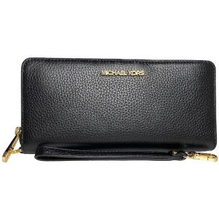 【Michael Kors】JET SET TRAVEL 金標LOGO皮革拉鍊手拿可拆大長夾-氣質黑(mk 黑色 手拿包 35t7gtve7l)