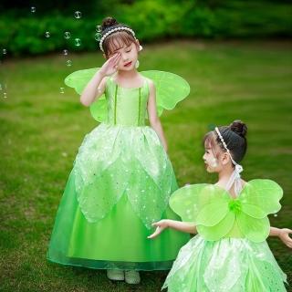 【橘魔法】萬聖節服裝 綠色小精靈澎澎紗裙+蝴蝶翅膀(造型服 表演服 女童 角色扮演 全家福攝影)