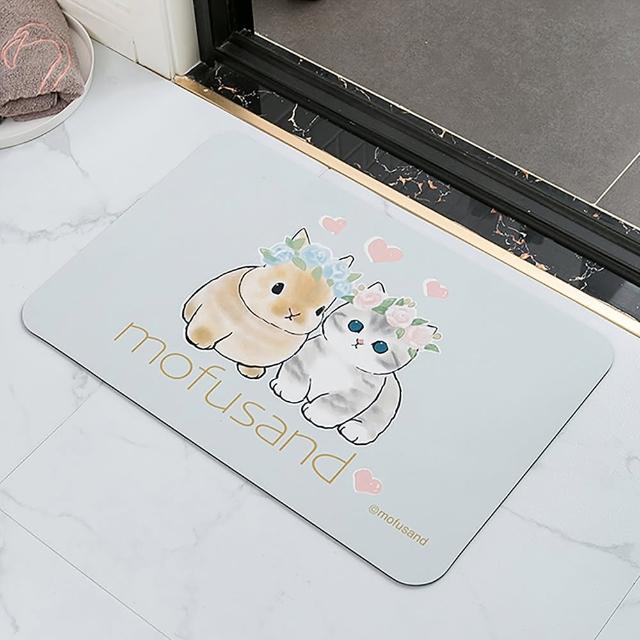 【巴芙洛】日本貓福珊迪硅藻土軟式吸水軟式踏墊40*60cm/4入(mofusand地墊/浴室踏墊)