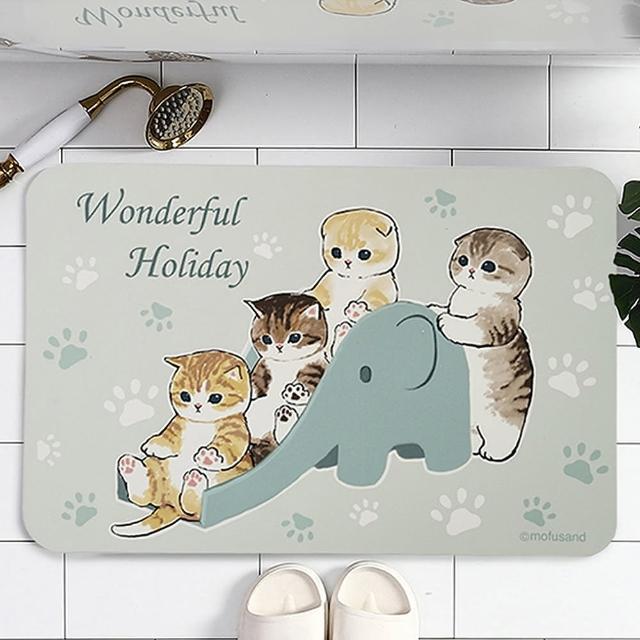 【巴芙洛】日本貓福珊迪硅藻土軟式吸水軟式踏墊40*60cm/4入(mofusand地墊/浴室踏墊)
