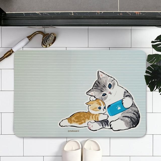 【巴芙洛】日本貓福珊迪硅藻土軟式吸水軟式踏墊40*60cm/4入(mofusand地墊/浴室踏墊)