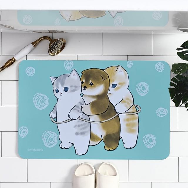 【巴芙洛】日本貓福珊迪硅藻土軟式吸水軟式踏墊40*60cm/4入(mofusand地墊/浴室踏墊)