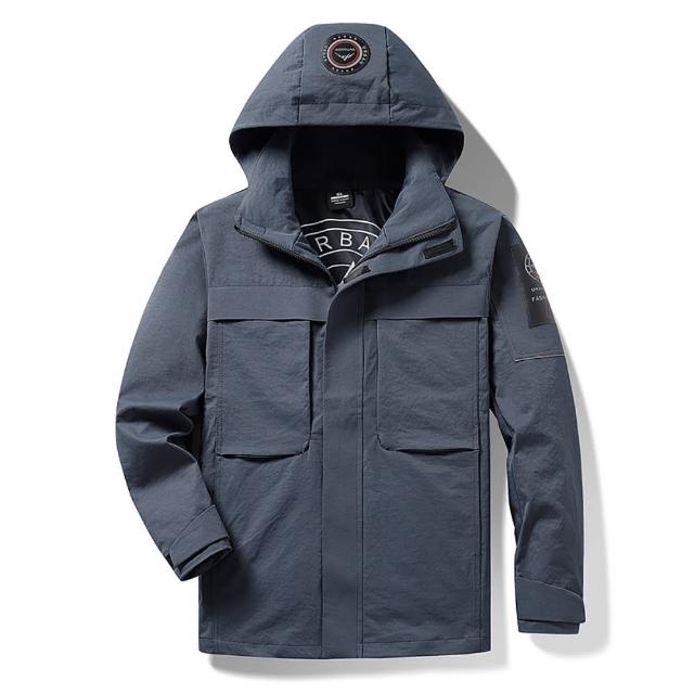 【Billgo】*現貨*XL-8XL加大碼*布標工裝休閒風衣機能外套-4色 登山防風夾克(130kg可穿、四季穿搭)