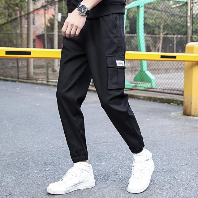 【JP服飾】M-8XL大尺碼工作長褲男 工裝九分褲 多口袋百搭抽繩 百搭縮口褲(工裝長褲 多口袋休閒褲 9023)