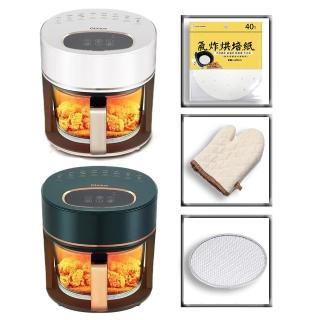 【Glolux】多功能3.5L 全景可視玻璃觸控式健康智能晶鑽氣炸鍋(附耐熱手套.304不鏽鋼過濾網)