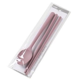 【飲食尚】莫蘭迪色矽膠餐具兩件套(勺子 湯匙 筷子 餵飯勺 輔食勺 環保餐具 學習餐具)