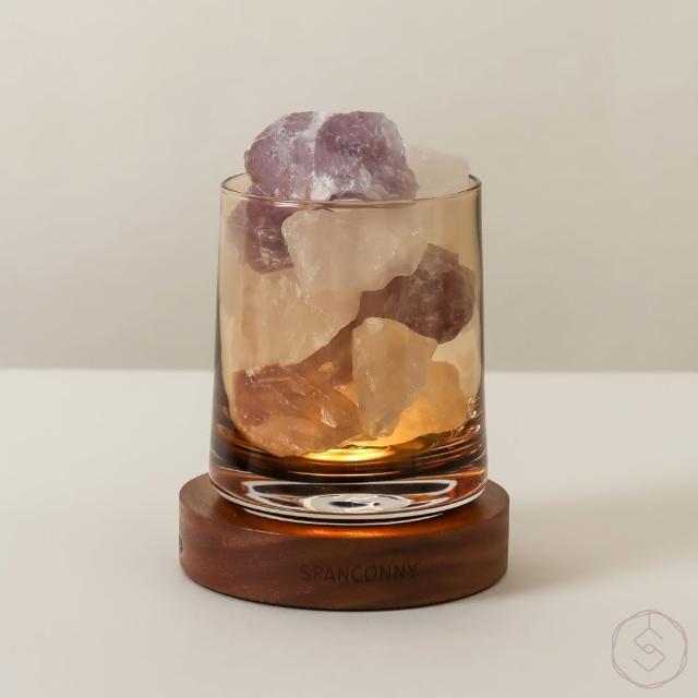 【SPANCONNY 飾品控】奇幻晨曉 l 白水晶x紫水晶x黑胡桃木燈座 l 水晶氣氛燈(桌燈/小夜燈/水晶燈)