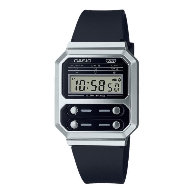 【CASIO 卡西歐】電子錶 膠質錶帶 復古 LED照明 日常生活防水 A100W(A100WEF-1A)