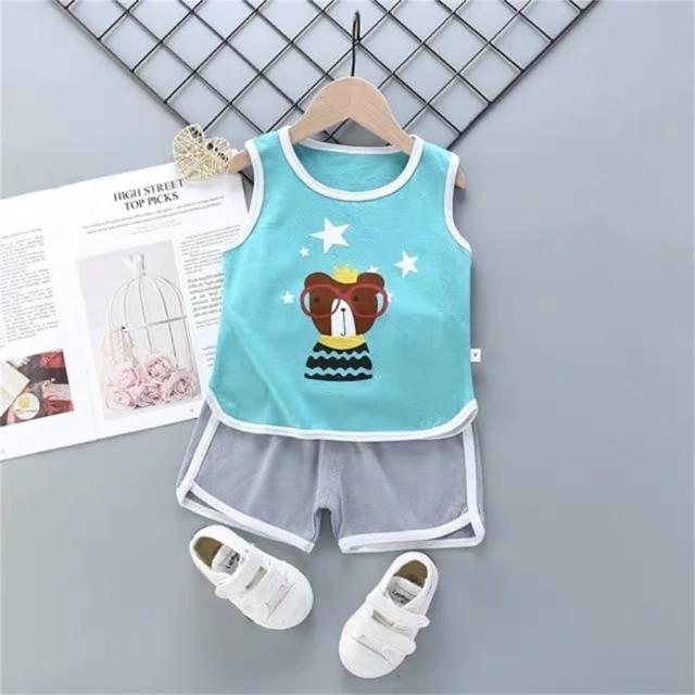 【安朵童舖】現貨夏季韓版兒童童裝家居服無袖背心純棉超薄背心套裝兩件式套裝上衣短褲休閒(125)