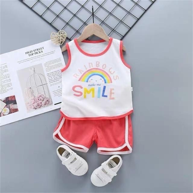 【安朵童舖】現貨夏季韓版兒童童裝家居服無袖背心純棉超薄背心套裝兩件式套裝上衣短褲休閒(125)