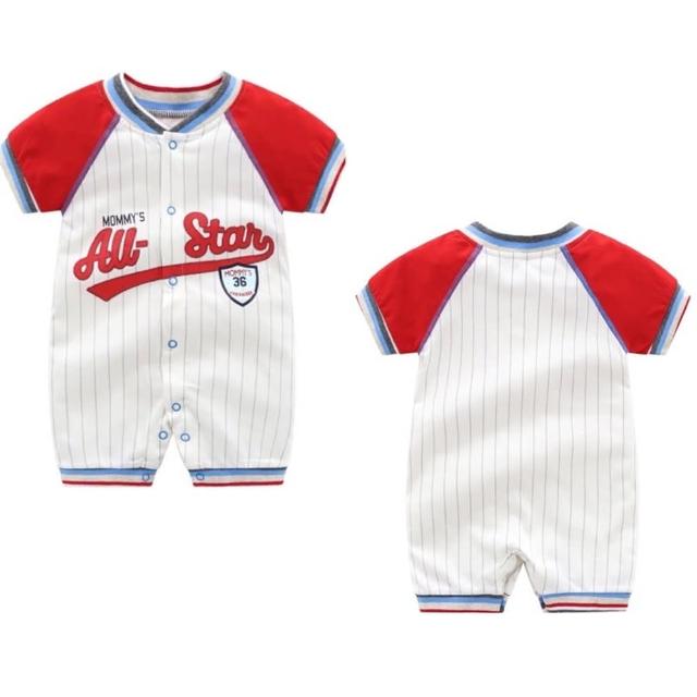 【安朵童舖】現貨韓版夏季寶寶薄款棒球短袖運動服連身衣兔裝連身裝哈衣兒童(029A/13)