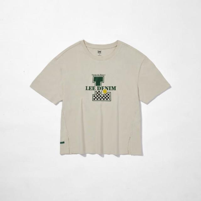 【Lee】出清品-女裝 短袖T恤 / 棋盤格DENIM 經典白 Boyfriend版型(LL230012701)