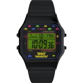【TIMEX】天美時 x  T80 x Space Invaders  伸縮錶帶電子錶 黑 TXTW2V39900