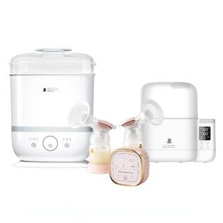 【SnowBear 韓國小白熊】母乳媽媽入門神隊友三件組(多功能奶瓶消毒烘乾鍋/雙邊電動吸乳器/雙瓶溫奶器)