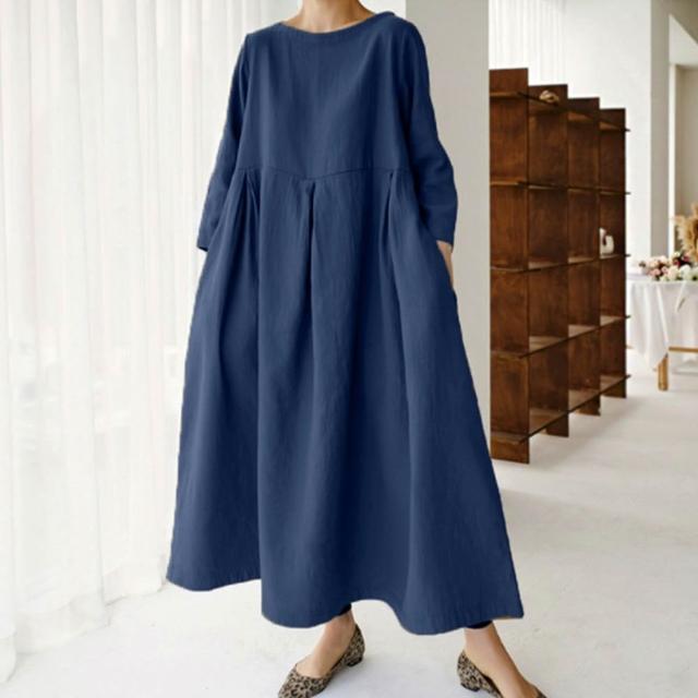 【巴黎精品】極速出貨 洋裝短袖連身裙亞麻棉麻大尺碼女裝(V領簡約長版純色女裙子2色a1au13)