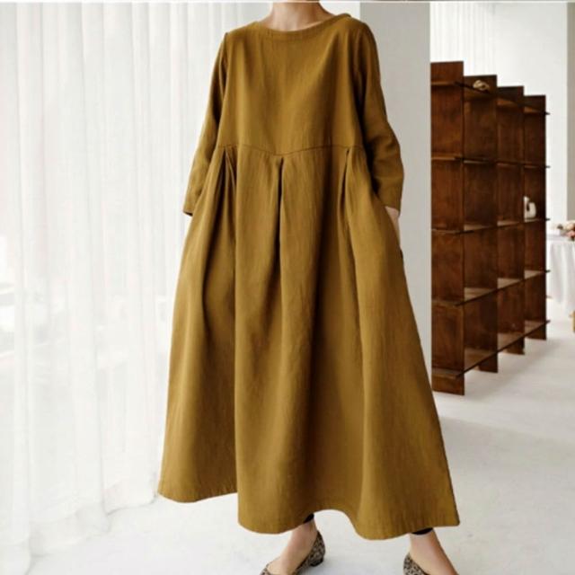 【巴黎精品】極速出貨 洋裝短袖連身裙亞麻棉麻大尺碼女裝(V領簡約長版純色女裙子2色a1au13)