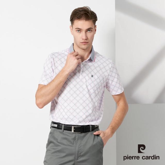 【pierre cardin 皮爾卡登】休閒服飾 男款 點點方格印花短袖POLO衫-粉色(5237252-75)
