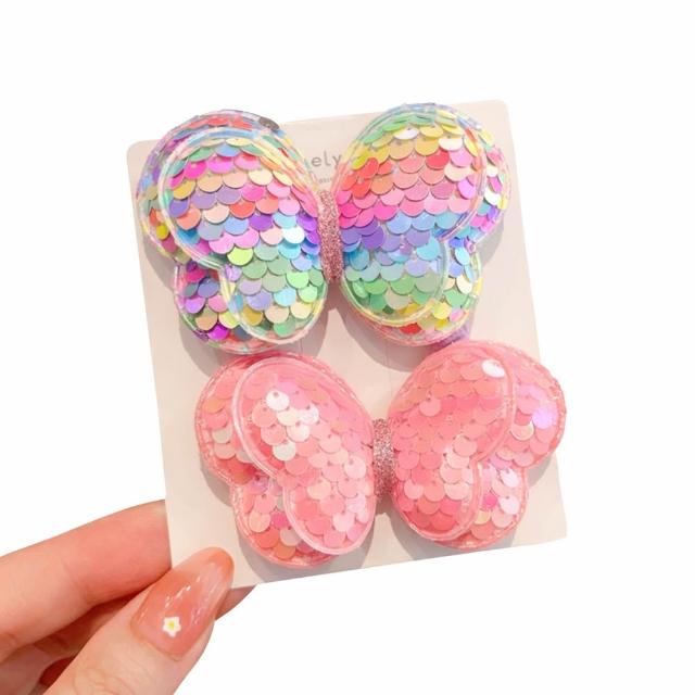 【安朵童舖】現貨韓版兒童女童亮片蝴蝶結髮圈漸變蝴蝶髮圈頭飾大腸圈
