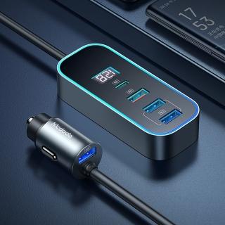107W 5孔PD快充+QC 車用數顯充電器 車充 車載點菸器 1.5M