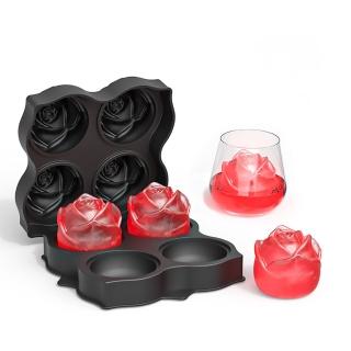 【玫瑰冰塊】立體玫瑰花4格矽膠製冰盒(造型冰塊 模具 威士忌冰球 手工肥皂模 冰磚 副食品盒 冰塊盒)