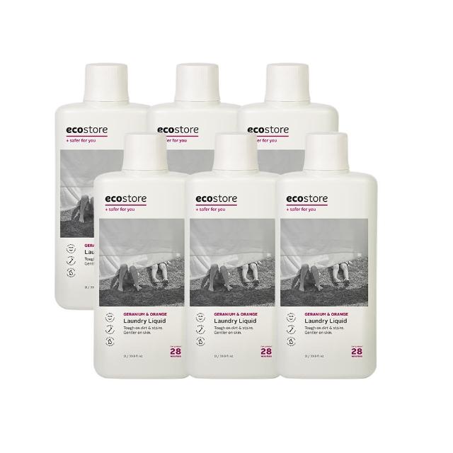 【ecostore 宜可誠】超濃縮環保洗衣精-柑橘天竺葵1Lx6(無人工香精/貼身衣物/手洗/無螢光劑/低泡沫)