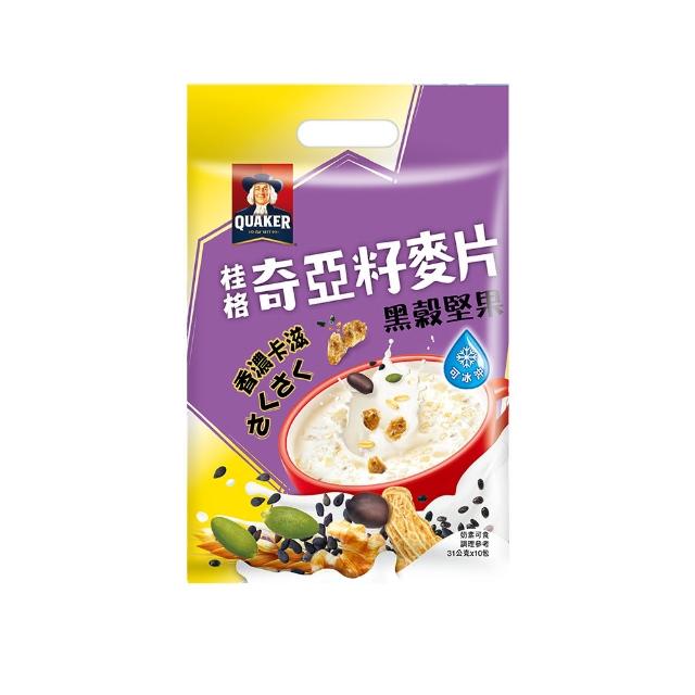 【QUAKER 桂格】奇亞籽麥片-任選3入組(特濃鮮奶/芝麻牛奶/草莓歐蕾/藜麥核桃/黑穀堅果/穀香堅果)