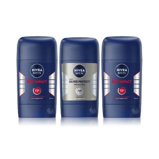 【NIVEA 妮維雅】男士止汗爽身乳膏Pro升級版50mlx3入(乾適活力/極限動力-銀炫魅力/48H乾爽/敏感肌適用)