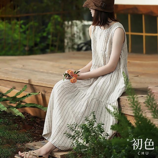 【初色】日系棉麻風涼爽透氣中大碼短袖長裙洋裝連身裙長洋裝-12款任選-67993(M-2XL可選)