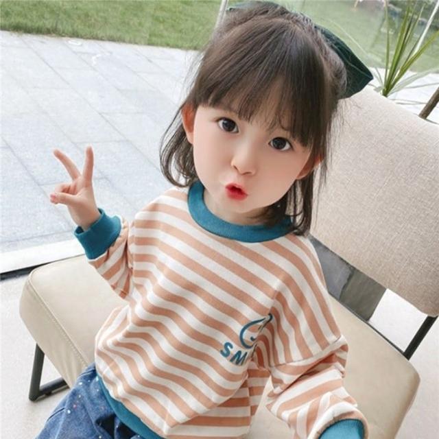 【安朵童舖】現貨韓版兒童薄款長袖上衣女寶條紋打底上衣豹紋長袖上衣女童小熊衛衣(27/57)
