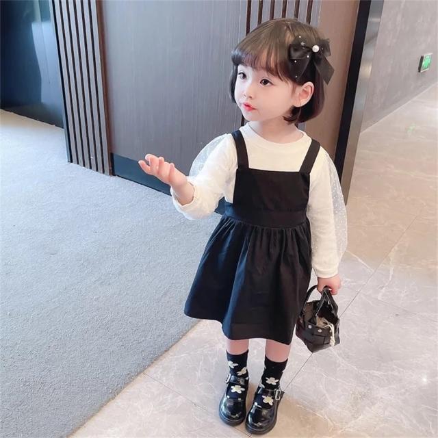 【安朵童舖】現貨韓版女童長袖時尚兩件式套裝兒童童裝碎花吊帶裙兒童女童吊帶長袖上衣(013)