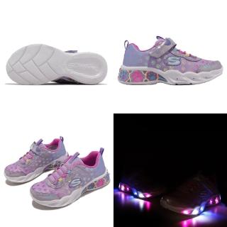 【SKECHERS】童鞋 S Lights 中童 紫 粉紅 魔鬼氈 閃燈 小朋友 燈鞋 運動鞋(319301LLVMT)