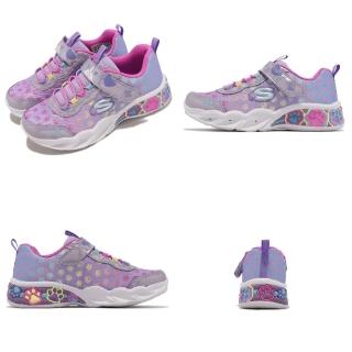 【SKECHERS】童鞋 S Lights 中童 紫 粉紅 魔鬼氈 閃燈 小朋友 燈鞋 運動鞋(319301LLVMT)