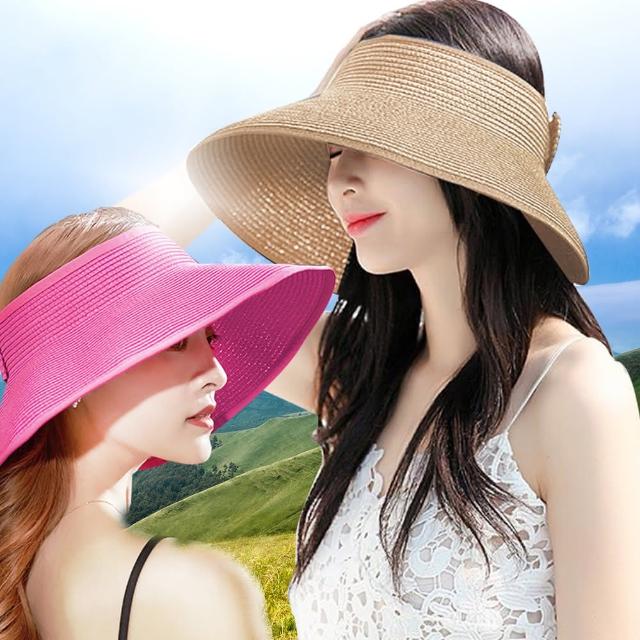 【JOSIC】3入大帽沿可折疊空頂防曬遮陽帽(草帽 爬山帽 編織帽)
