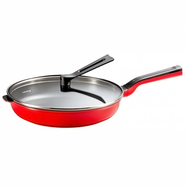 【Remy】日本進口Remy Pan wide多功能萬用平底不沾鍋 28cm 含鍋蓋(強化玻璃鍋蓋/深煎鍋/油炸鍋 3色)
