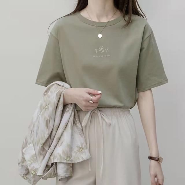 【D.studio】韓版寬鬆文青風圖案短袖上衣(短袖t恤 女裝 顯瘦上衣 衣服 寬鬆上衣 素T T505)
