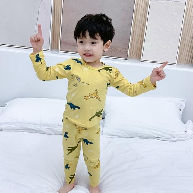 【安朵童舖】現貨韓版萊卡棉質兒童上衣長褲套裝女童睡衣男童家居服內衣打底衣兒童睡衣居家(122)