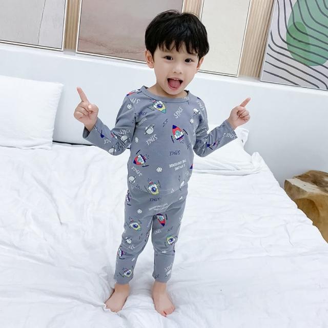 【安朵童舖】現貨韓版萊卡棉質兒童上衣長褲套裝女童睡衣男童家居服內衣打底衣兒童睡衣居家(122)