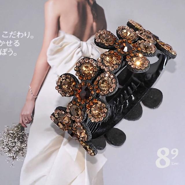 【89 zone】法式簡約鑲鑽 髮飾 頭飾 飾品 丸子頭 抓夾 盤發器 扭夾 髮夾 1 入(墨藍/彩/咖/藍灰/紫蘭)