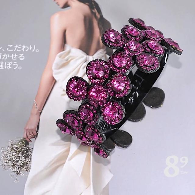 【89 zone】法式簡約鑲鑽 髮飾 頭飾 飾品 丸子頭 抓夾 盤發器 扭夾 髮夾 1 入(墨藍/彩/咖/藍灰/紫蘭)