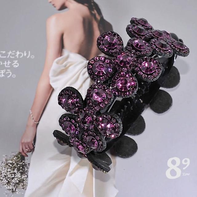 【89 zone】法式簡約鑲鑽 髮飾 頭飾 飾品 丸子頭 抓夾 盤發器 扭夾 髮夾 1 入(墨藍/彩/咖/藍灰/紫蘭)