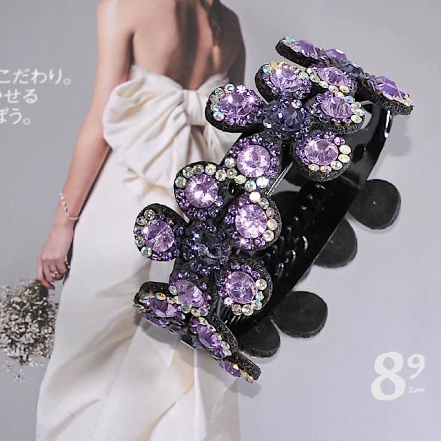 【89 zone】法式簡約鑲鑽 髮飾 頭飾 飾品 丸子頭 抓夾 盤發器 扭夾 髮夾 1 入(墨藍/彩/咖/藍灰/紫蘭)