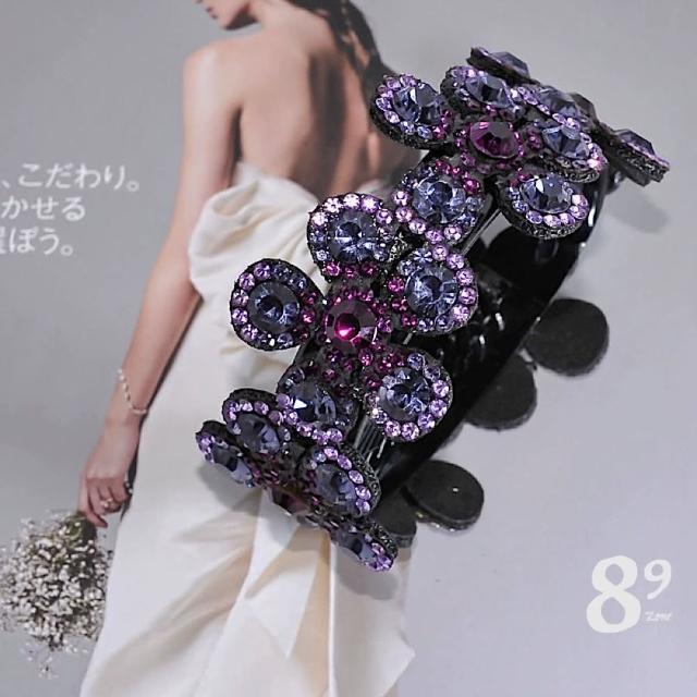 【89 zone】法式簡約鑲鑽 髮飾 頭飾 飾品 丸子頭 抓夾 盤發器 扭夾 髮夾 1 入(墨藍/彩/咖/藍灰/紫蘭)