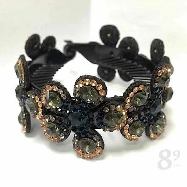 【89 zone】法式簡約鑲鑽 髮飾 頭飾 飾品 丸子頭 抓夾 盤發器 扭夾 髮夾 1 入(墨藍/彩/咖/藍灰/紫蘭)